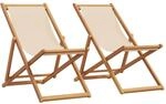 vidaXL Klappst&uuml;hle, 2 St&uuml;ck, beigefarbener Stoff und Massivholz