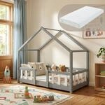 [en.casa] Kinderbett Treviolo mit Matratze 70x140 cm Hellgrau/Wei&szlig;