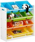 Relaxdays Kinderregal mit Regalboxen, Aufbewahrungsregal, buntes Spielzeugregal,