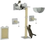 PawHut Katzen Kletterwand Set Kratzpfosten f&uuml;r Katze bis 5 kg Hellgrau