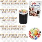 MamboCat 50er Set Sturzglas 230 ml HOCH mit TO 66 Schraub-Deckel Comic-Obst I