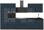 Vicco K&uuml;chenzeile Fame-Line, Dunkelblau Hochglanz/Anthrazit, 340 cm