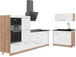 Vicco K&uuml;chenzeile Fame-Line, Wei&szlig; Hochglanz/Goldkraft Eiche, 380 cm