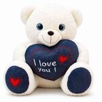 BEMIRO Teddyb&auml;r mit Jeansherz XXL, ca. 80 cm, Wei&szlig;, Pl&uuml;schtier