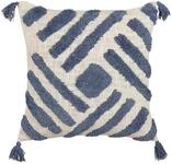 Beliani Dekokissen mit F&uuml;llung geometrisch Baumwolle beige/blau 45 x 45 cm...