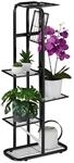 Relaxdays Blumentreppe Metall, 6-stufige Blumenetagere, schwarz | au&szlig;en & innen, HBT
