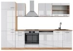 Vicco K&uuml;chenzeile R-Line, Wei&szlig; Hochglanz/Goldkraft Eiche, 300 cm