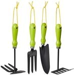Relaxdays Gartenwerkzeug Set 4-teilig, Blumenkelle, Kleinrechen, Doppelhacke,