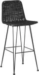 Beliani Barstuhl 2er Set Rattan schwarz mit Lehne Fu&szlig;st&uuml;tzen Metallbeine Boho