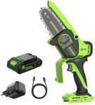 Greenworks 24V Mini Akku Kettens&auml;ge 10cm, Akku S&auml;ge mit B&uuml;rstenloser Motor...