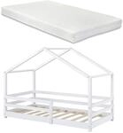 [en.casa] Kinderbett Kn&auml;tten mit Matratze und Rausfallschutz 90x200cm Hausbett...