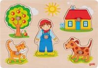 goki 57306 &ndash; Steckpuzzle Katze und Hund &ndash; Tierpuzzle mit Holzgriffen f&uuml;r