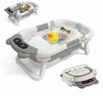 Relaxdays Babybadewanne faltbar, mit weichem Kissen, Babywanne, creme/grau | bis 30