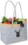 Relaxdays Filztasche, 35 l, Einkaufstasche & Kaminholzkorb, faltbar, Hirschmotiv, mit