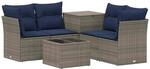 vidaXL Sofa Set 6 STK. Grau und Marineblau Polyrattan und Stahl
