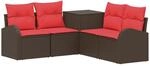 vidaXL Sofa Set 5 STK. Braun und Rot Polyrattan und Stahl