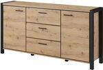 Lomadox Kleines Wohnzimmer Sideboard in Taurus Eiche Nb. und schwarzem Gestell,