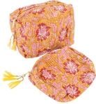 Boho Kosmetiktaschen Set, Waschtasche, Kulturbeutel aus Baumwolle, gelb
