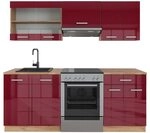 Vicco K&uuml;chenzeile R-Line, Rot Hochglanz/Goldkraft Eiche, 200 cm | 5 Module &middot;