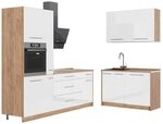 Vicco K&uuml;chenzeile Fame-Line, Wei&szlig; Hochglanz/Eiche, 220 x 120 cm | 8 Module &middot;