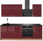 Vicco K&uuml;chenzeile Fame-Line, Bordeaux Hochglanz/Goldkraft Eiche, 230 cm | 7...