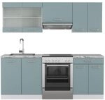 Vicco K&uuml;chenzeile R-Line, Blau-Grau/Wei&szlig;, 200 cm | 5 Module &middot;...