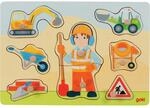 goki 57406 - Steckpuzzle Bauarbeiter aus Holz - 8 Teile