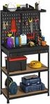 HOMCOM Werkbank 80 x 40,5 x 155 cm mit Lochwand, Haken Schublade Schwarz 