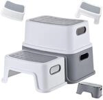 Relaxdays Tritthocker Kinder, 2 Stufen, bis 75 kg, rutschfest, wei&szlig;/grau | HBT
