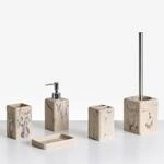Badaccessoires Set 5-teilig Kunstharz beige Marmor Optik Bad-Zubeh&ouml;r Vilcanota