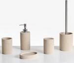 Badaccessoires Set 5-teilig Kunstharz Hellbeige Seiloptik Badausstattung Chancay