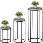 Outsunny Blumenst&auml;nder 3er Set Metall Marmoroptik Stapelbar Schwarz+Grau 