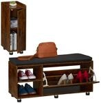 Relaxdays Schuhbank mit Sitzfl&auml;che & Schrank, Set, Schuhschrank mit Sitzbank, Flur &
