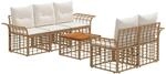 vidaXL Outdoor-Sofagarnitur 6 STK. Nat&uuml;rlich und Cremwei&szlig; Poly-Rattan