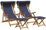 vidaXL Liegestuhl 4 pcs 3 Position Massives Eukalyptus Holz Blau, Bequemer...