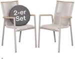 MR. DEKO Gartenst&uuml;hle 2er Set stapelbar Rope Ivory - Beige Teak-Armlehne