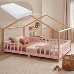 [en.casa] Kinderbett Treviolo mit Matratze 140x200 cm Rosa/Natur | Hausbett,...
