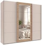 luma-Home 22625/ Schwebet&uuml;renschrank, Beige Grau,Eiche Natur Dekor,Spiegel 