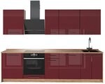 Vicco K&uuml;chenzeile Fame-Line, Bordeaux Hochglanz/Goldkraft Eiche, 280 cm | 9...