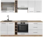 Vicco K&uuml;chenzeile Fame-Line, Wei&szlig; Hochglanz/Goldkraft Eiche, 235 cm | 9...