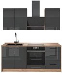 Vicco Singlek&uuml;che Fame-Line, Anthrazit Hochglanz/Goldkraft Eiche, 190 cm | 5...