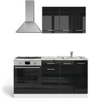 Vicco Singlek&uuml;che R-Line, Schwarz Hochglanz/Wei&szlig;, 160 cm | mit...