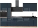 Vicco K&uuml;chenzeile Fame-Line, Dunkelblau Hochglanz/Eiche, 310 cm | 7 Module &middot;