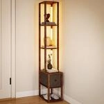 HOMCOM Stehlampe Dimmbare LED Standlampe mit Regalen Rustikal-Braun
