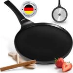 endusor Crepes Pfanne Induktion 26cm + Spatel & Verteiler (Deutsche Buche) 