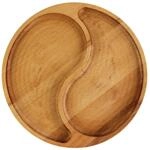 4BIG.fun &Oslash;28cm Servierplatte aus nat&uuml;rlichem Holz mit 2 geteilten F&auml;chern,
