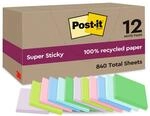 Post-it Super Sticky Recycling-Notes, 12 Bl&ouml;cke (840 Blatt), 47,6 x 47,6 mm