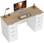 HOMCOM Schreibtisch mit 8 Schubladen B&uuml;rotisch 140 x 53 x 75 cm, Natur