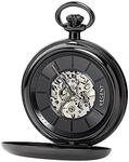 REGENT Herren Taschenuhr mit mechanischem Handaufzugswerk Glasboden mit Sicht...