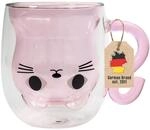 INTIRILIFE Thermo Glas Doppelwandig mit Design Katze in Pink - 200ml F&uuml;llmenge...
